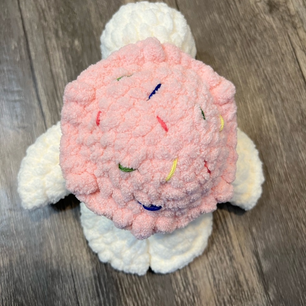 Cupcake Sea Turtle Handcrafted Crochet Plushie in Soft Snuggle Yarn - Picture 3 of 4